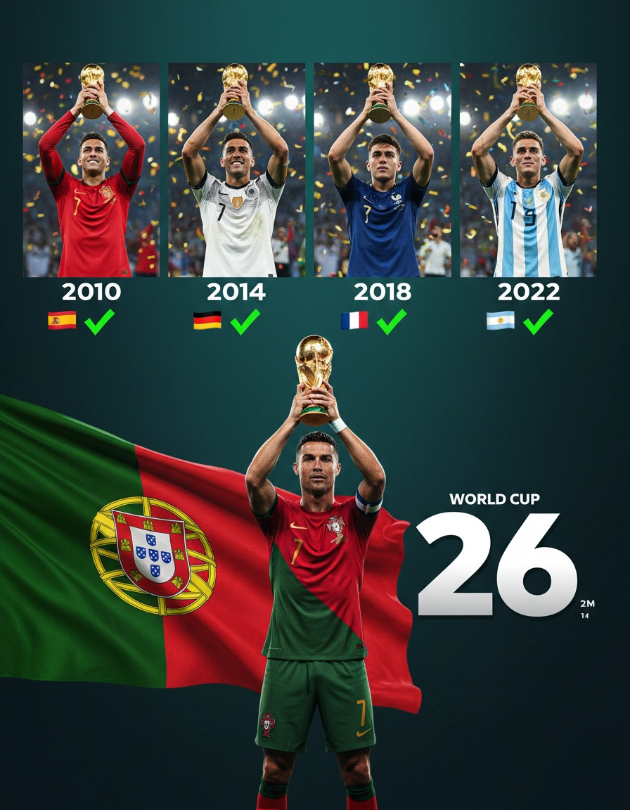 EA-style prediction collage: 2010-2022 winners + Portugal 2026